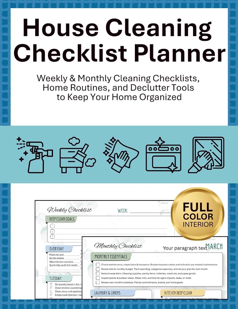 House Cleaning Checklist Planner, full color edition, book cover